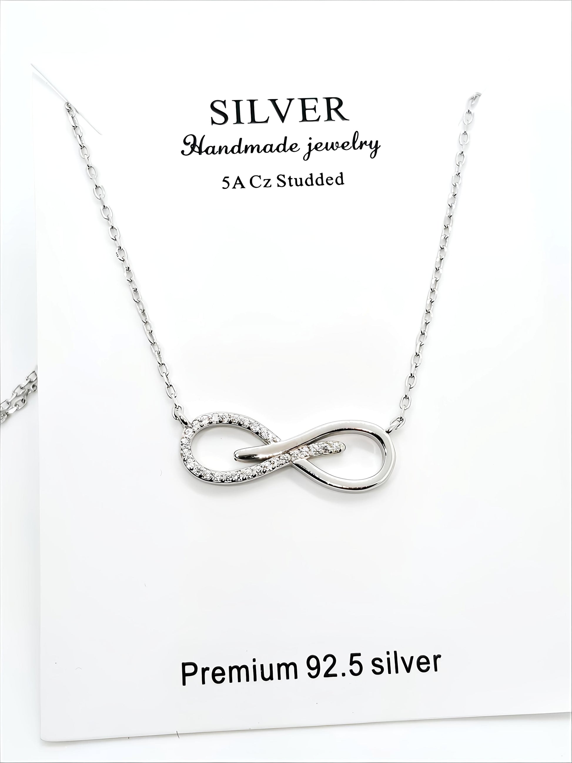 Infinity Love Necklace in 92.5 Sterling Silver | CZ Studded by SilvSaga