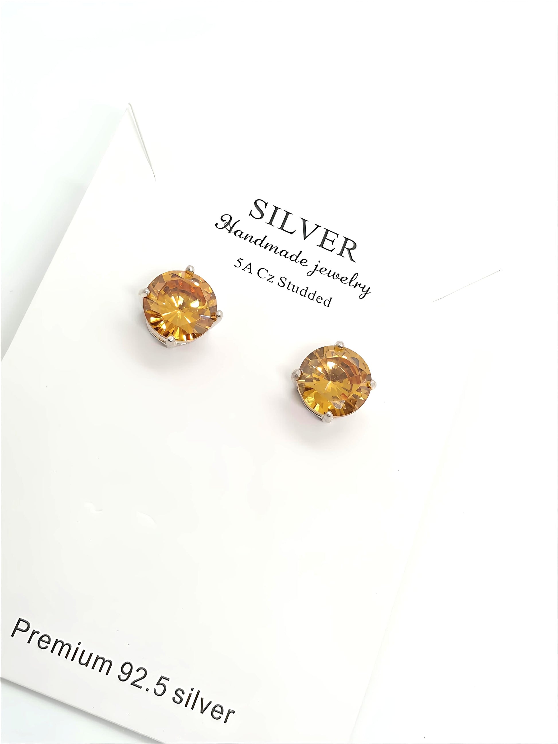 Amber Crystal Silver Stud Earrings by SilvSaga