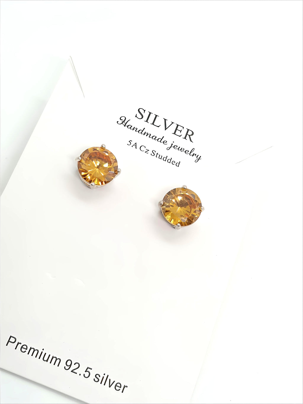 Amber Crystal Silver Stud Earrings by SilvSaga
