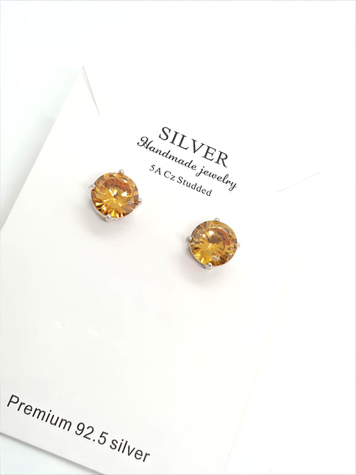 Amber Crystal Silver Stud Earrings by SilvSaga