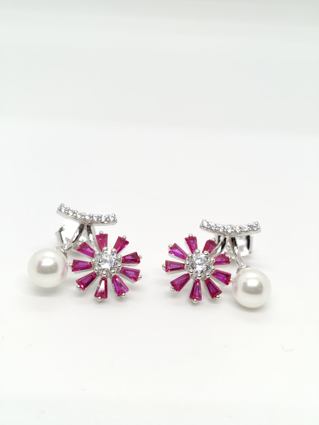 Floral Silver Earrings with Pearl Drops by SilvSaga
