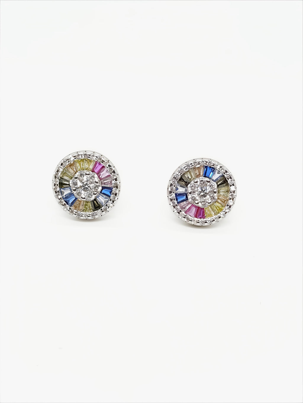 Silver Multicolor Radiant CZ Stud Earrings by SilvSaga