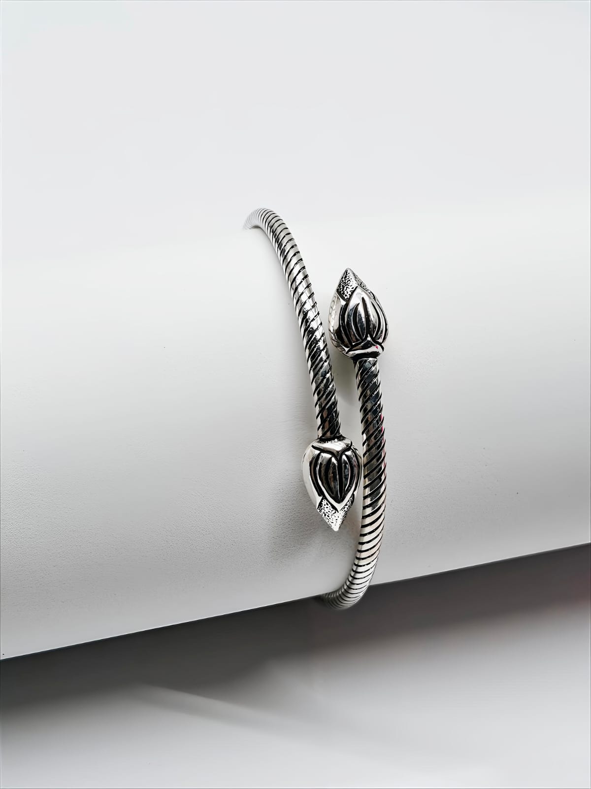 Trishul Twist Oxidised Silver Kada by SilvSaga