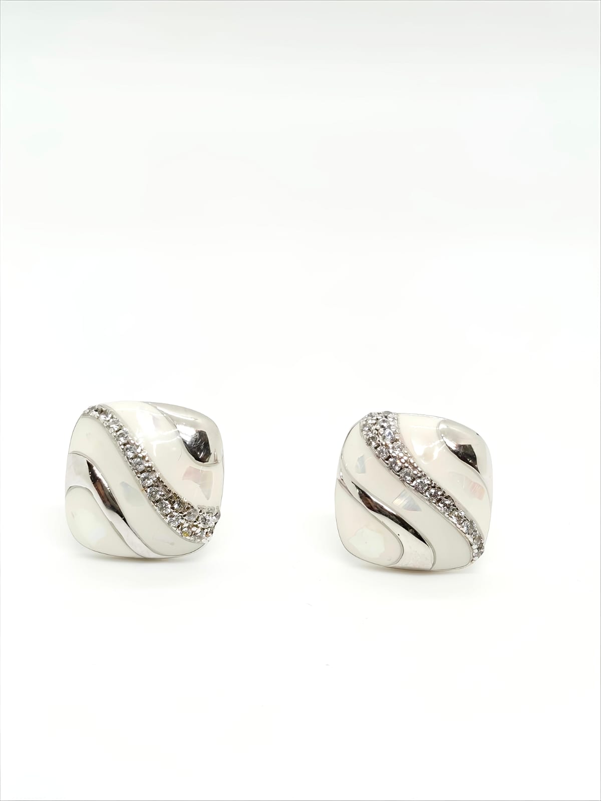 Silver-Tone Wave Stud Earrings with Crystal Accents by SilvSaga
