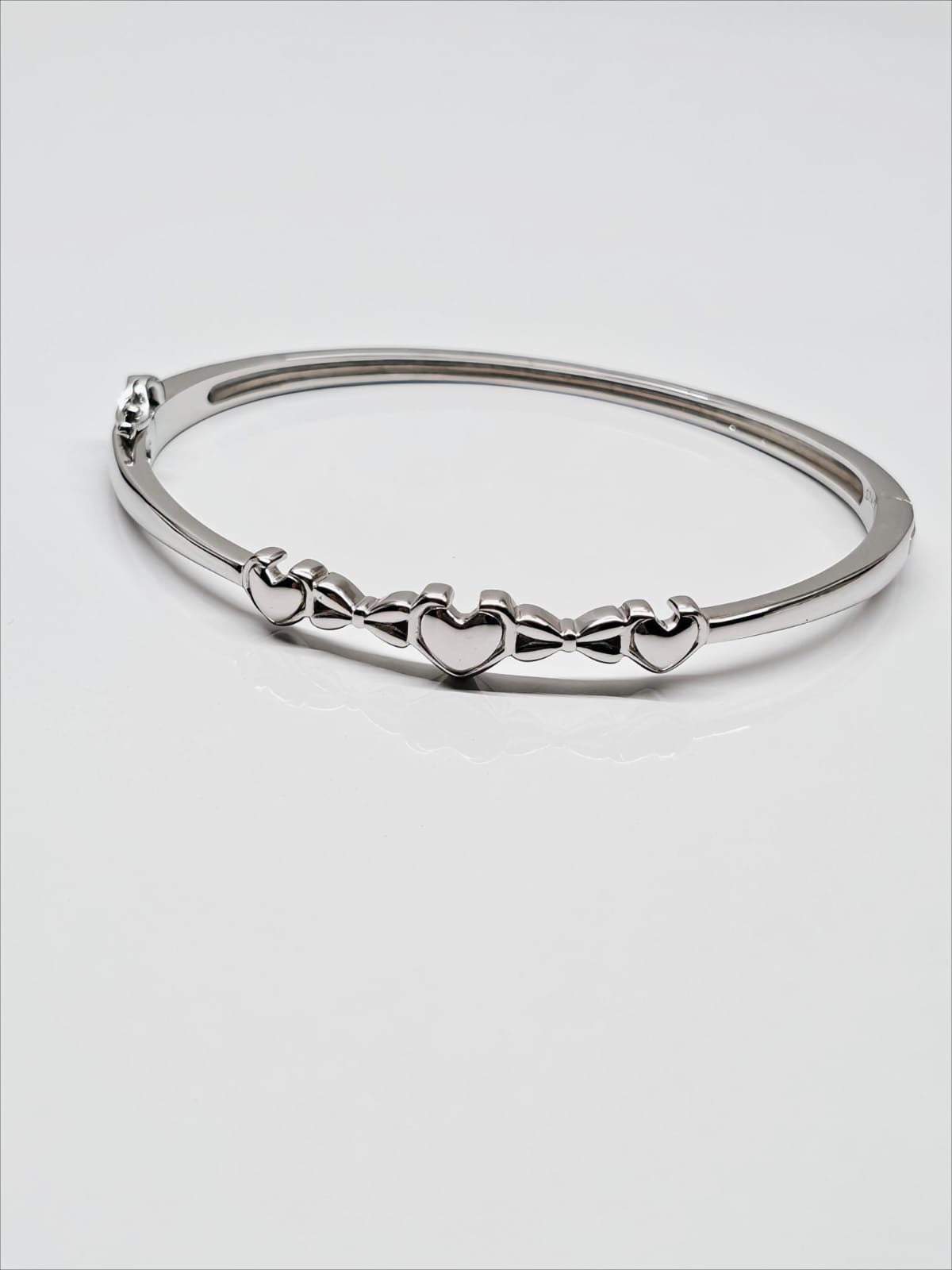 Sterling Silver Heart Motif Bangle Bracelet by SilvSaga