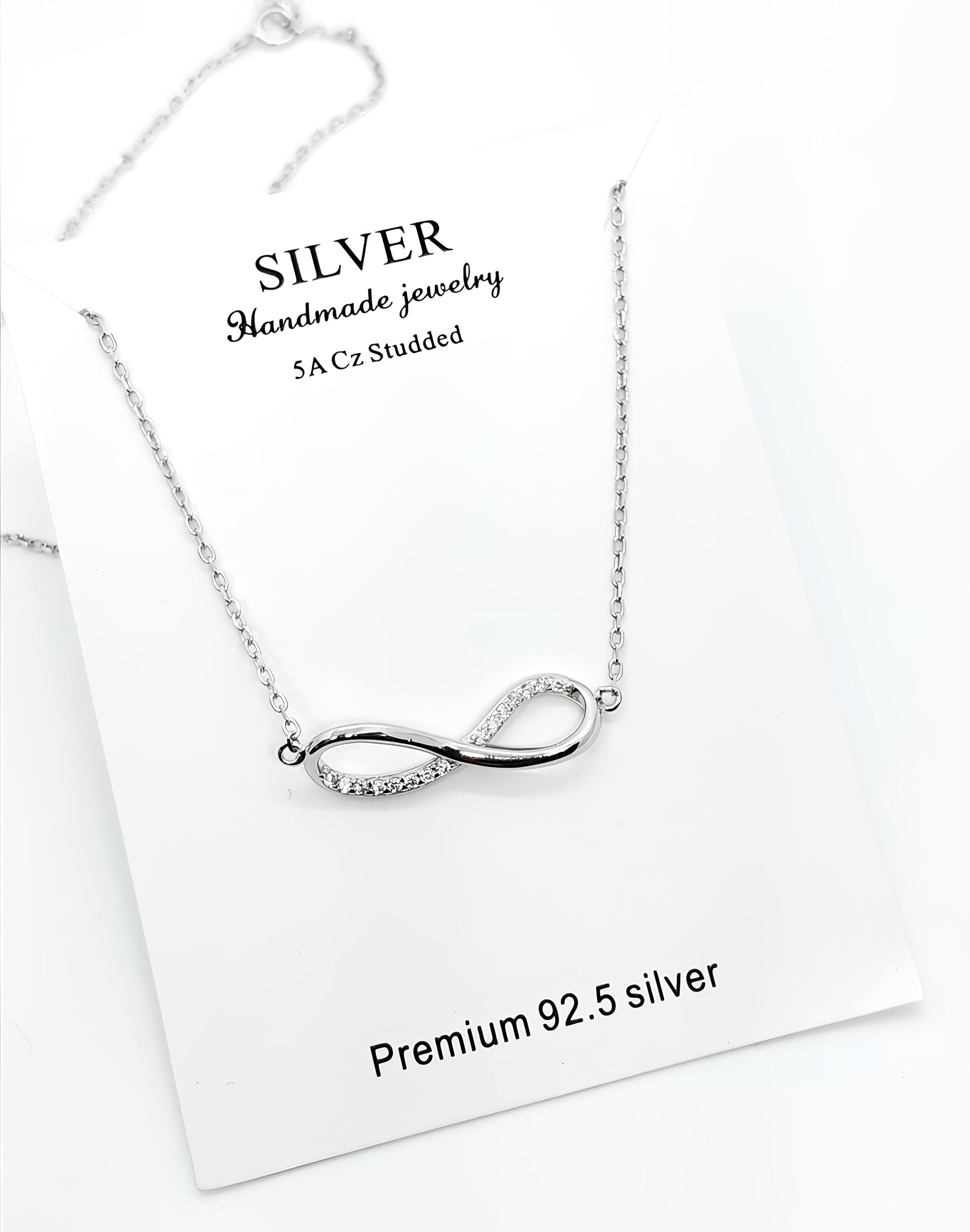 Infinity Pendant Necklace in 92.5 Sterling Silver | CZ Studded by SilvSaga