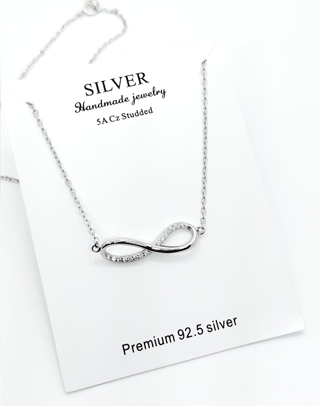 Infinity Pendant Necklace in 92.5 Sterling Silver | CZ Studded by SilvSaga