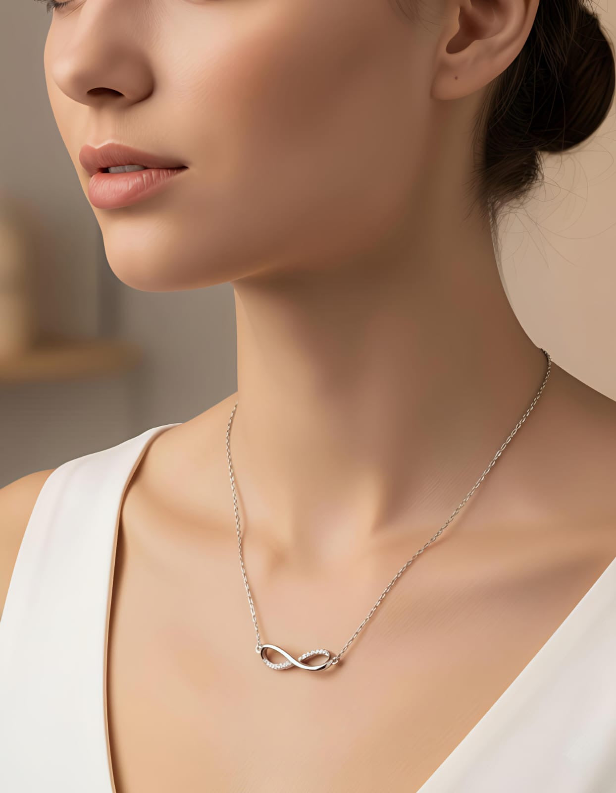 Infinity Pendant Necklace in 92.5 Sterling Silver | CZ Studded by SilvSaga