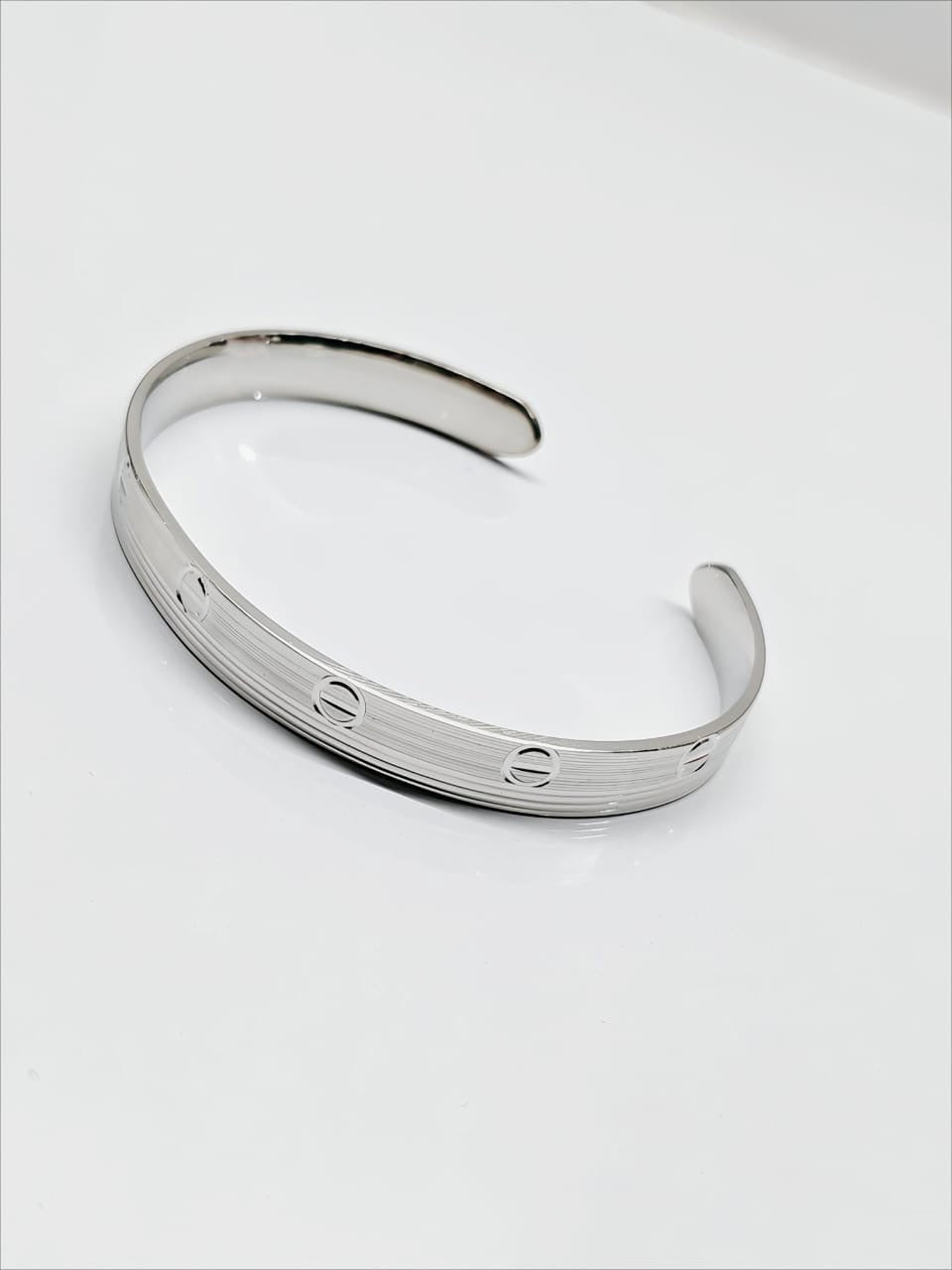 Sleek Groove-Engraved 925 Silver Kada Bracelet by SilvSaga