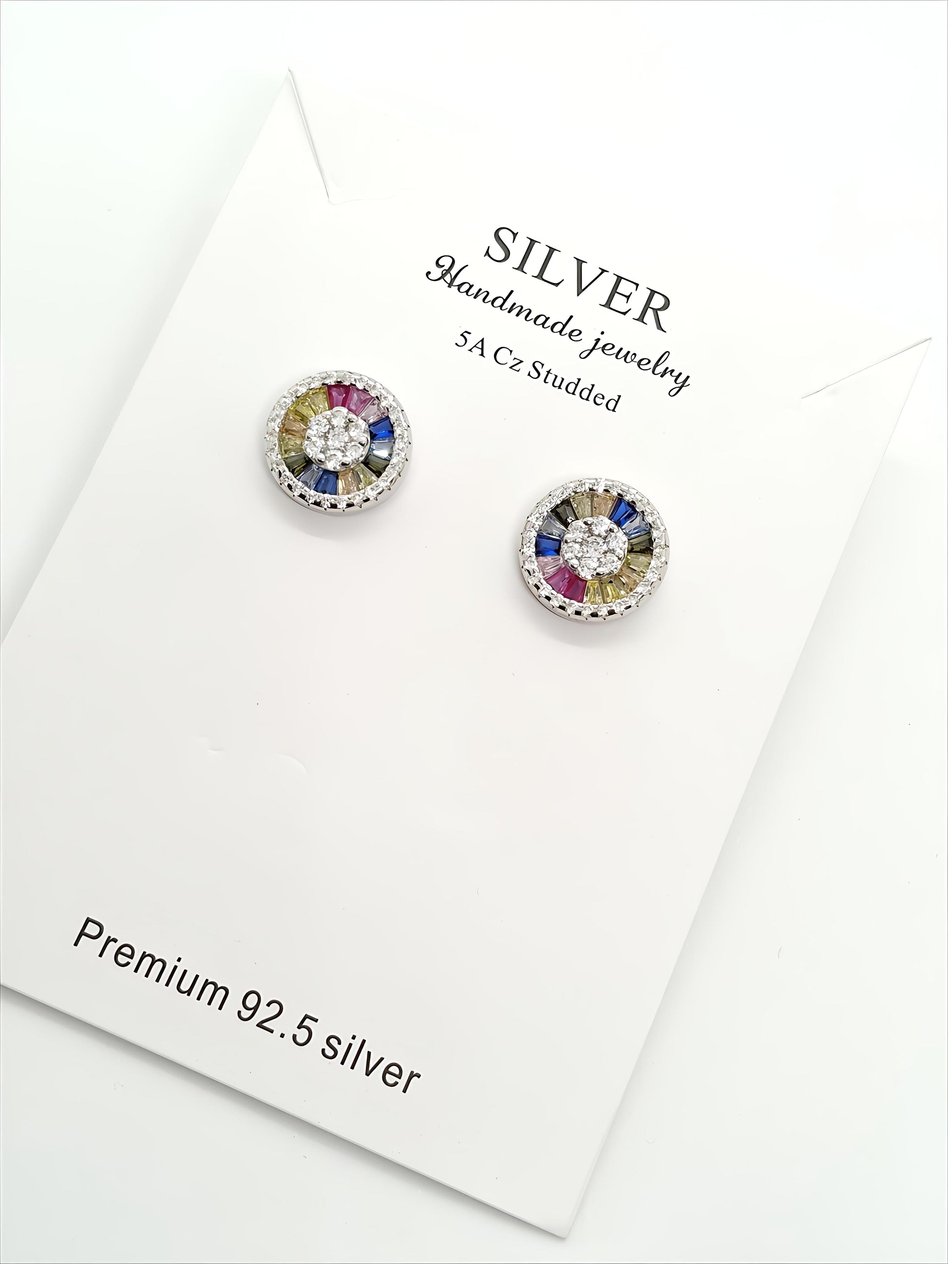 Silver Multicolor Radiant CZ Stud Earrings by SilvSaga