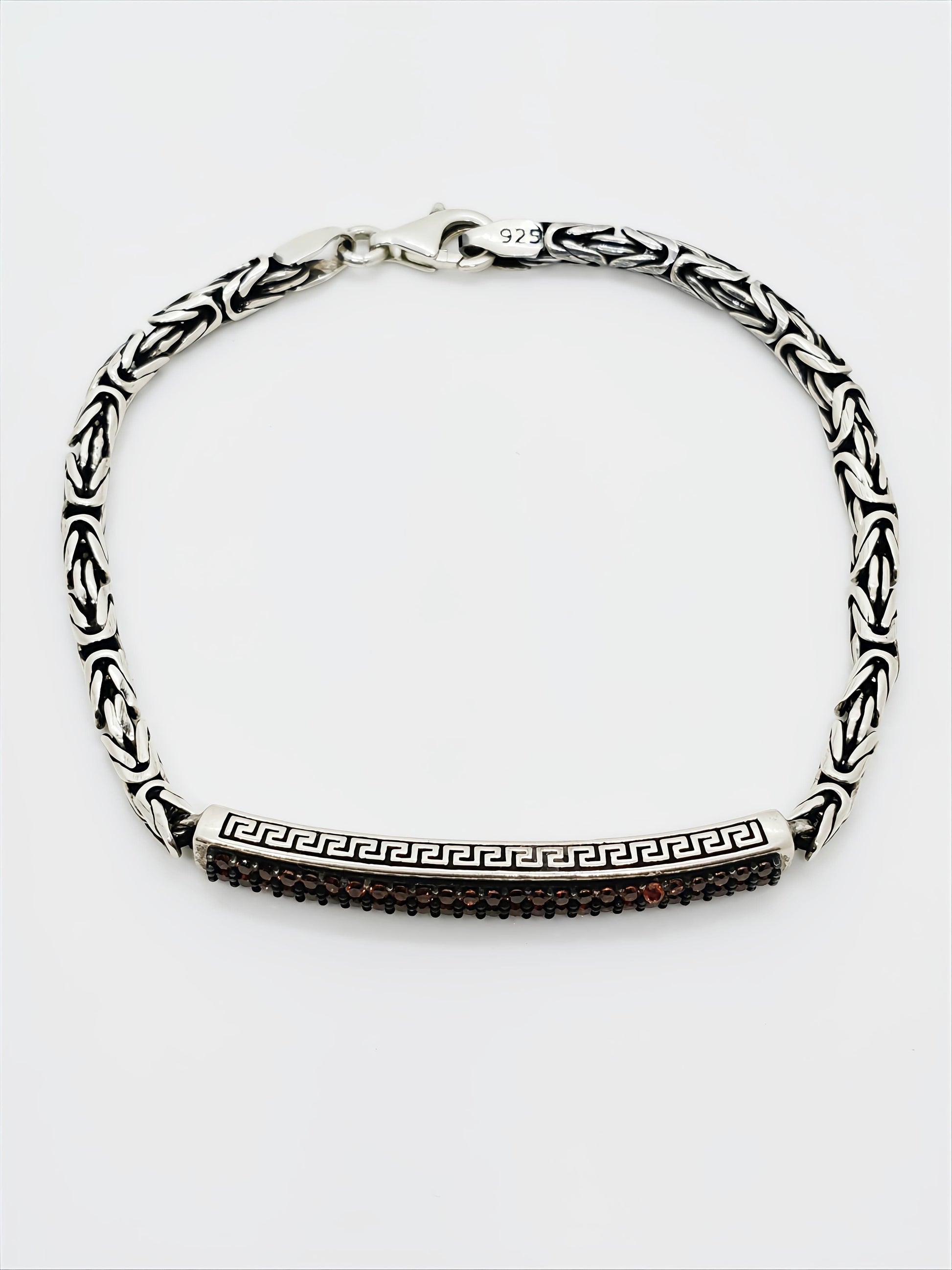 925 Silver Woven Bracelet with Brown Stone Bar By SilvSaga