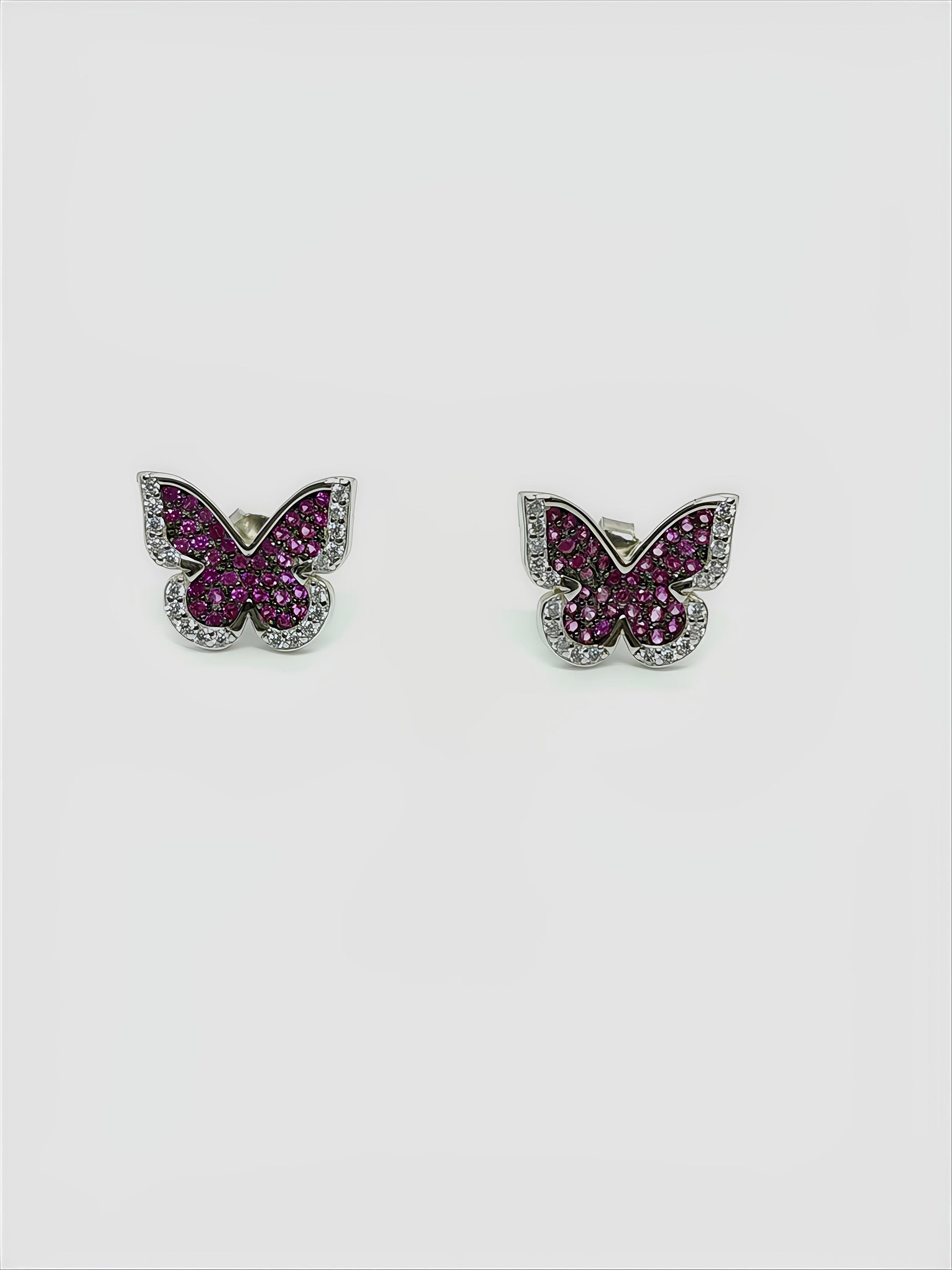 Butterfly Sparkle Silver Earrings with Pink & White Stones by SilvSaga