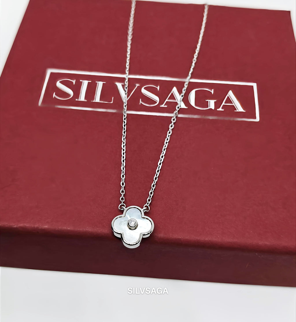 Reversible Flower Pendant Necklace with CZ Stones by SilvSaga