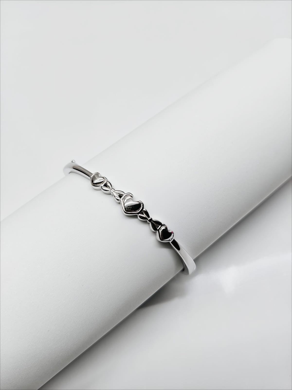 Sterling Silver Heart Motif Bangle Bracelet by SilvSaga