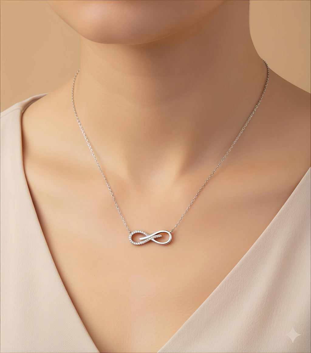 Infinity Love Necklace in 92.5 Sterling Silver | CZ Studded by SilvSaga