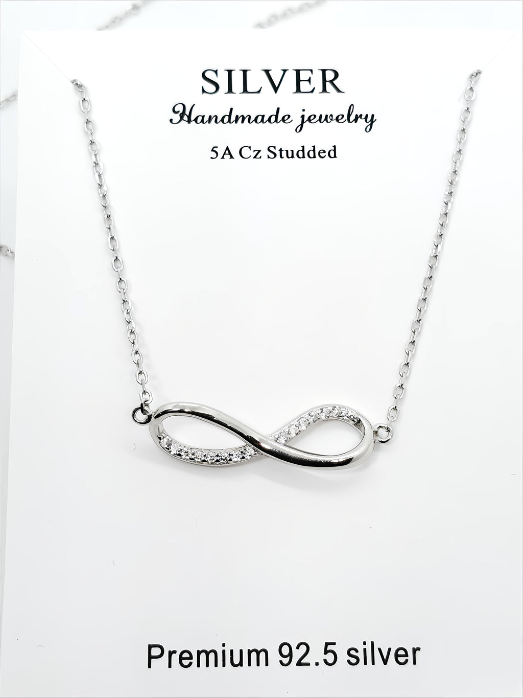Infinity Pendant Necklace in 92.5 Sterling Silver | CZ Studded by SilvSaga