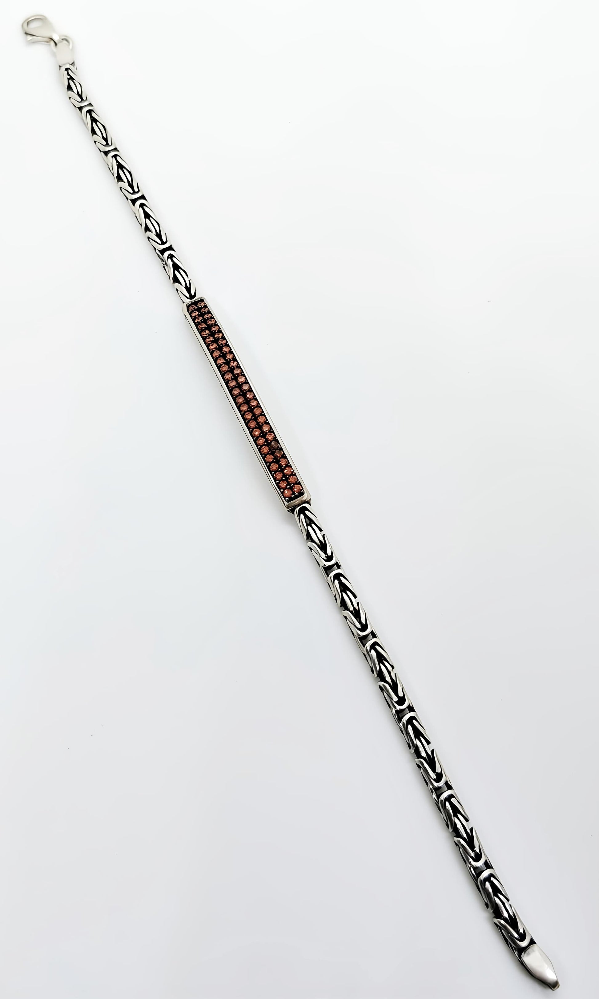 925 Silver Woven Bracelet with Brown Stone Bar By SilvSaga