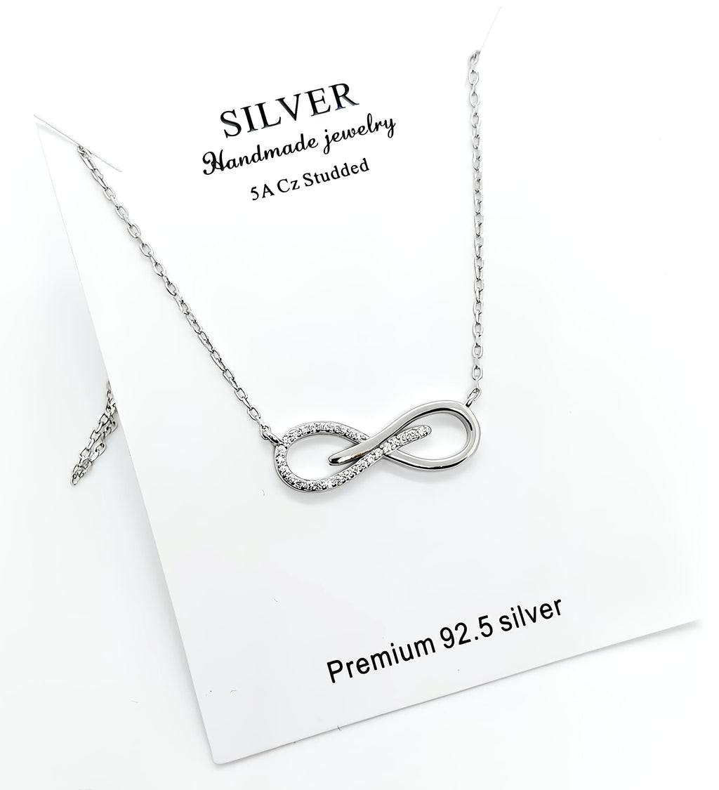 Infinity Love Necklace in 92.5 Sterling Silver | CZ Studded by SilvSaga