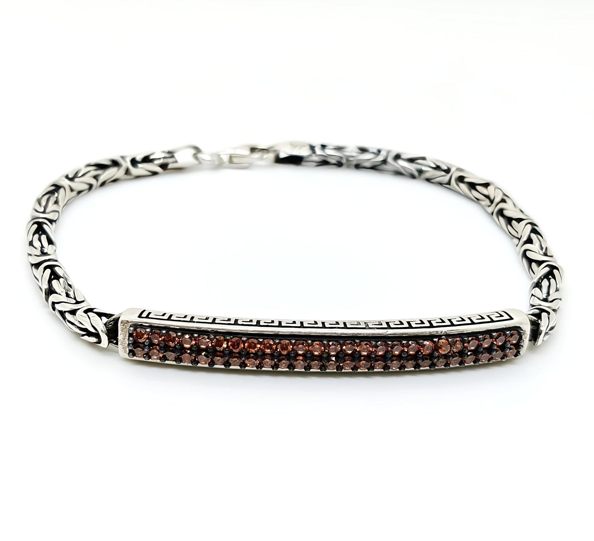 925 Silver Woven Bracelet with Brown Stone Bar By SilvSaga