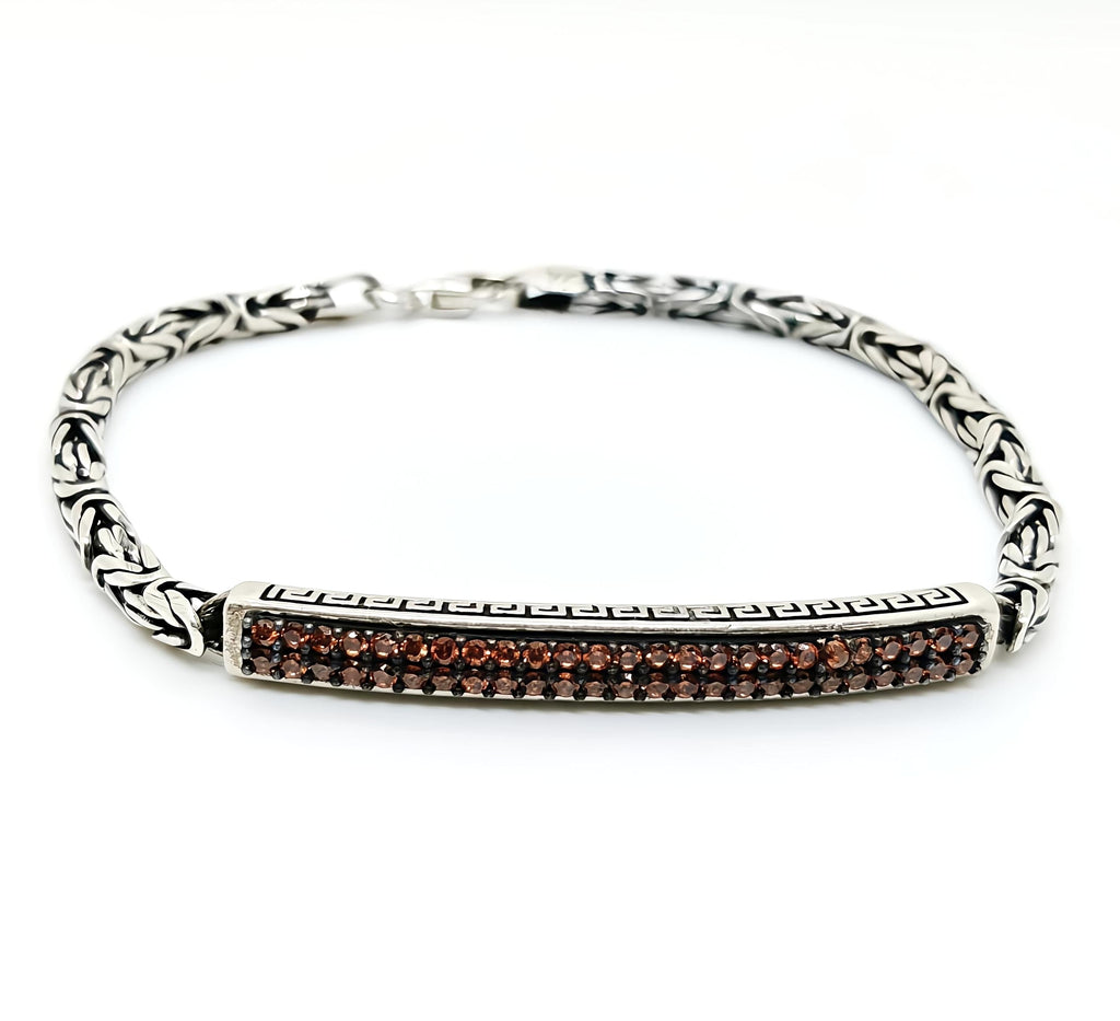 925 Silver Woven Bracelet with Brown Stone Bar By SilvSaga