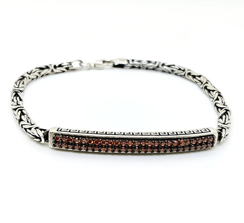 925 Silver Woven Bracelet with Brown Stone Bar By SilvSaga