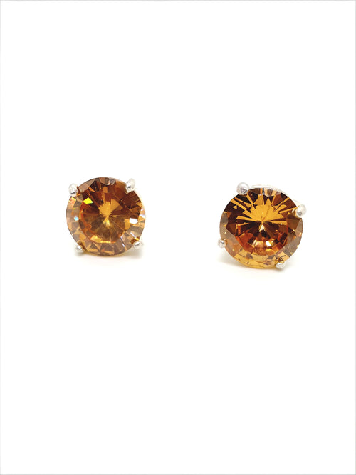 Amber Crystal Silver Stud Earrings by SilvSaga
