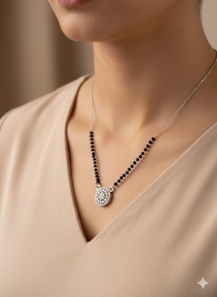 Modern Designer Silver Studded Mangalsutra By SilvSaga