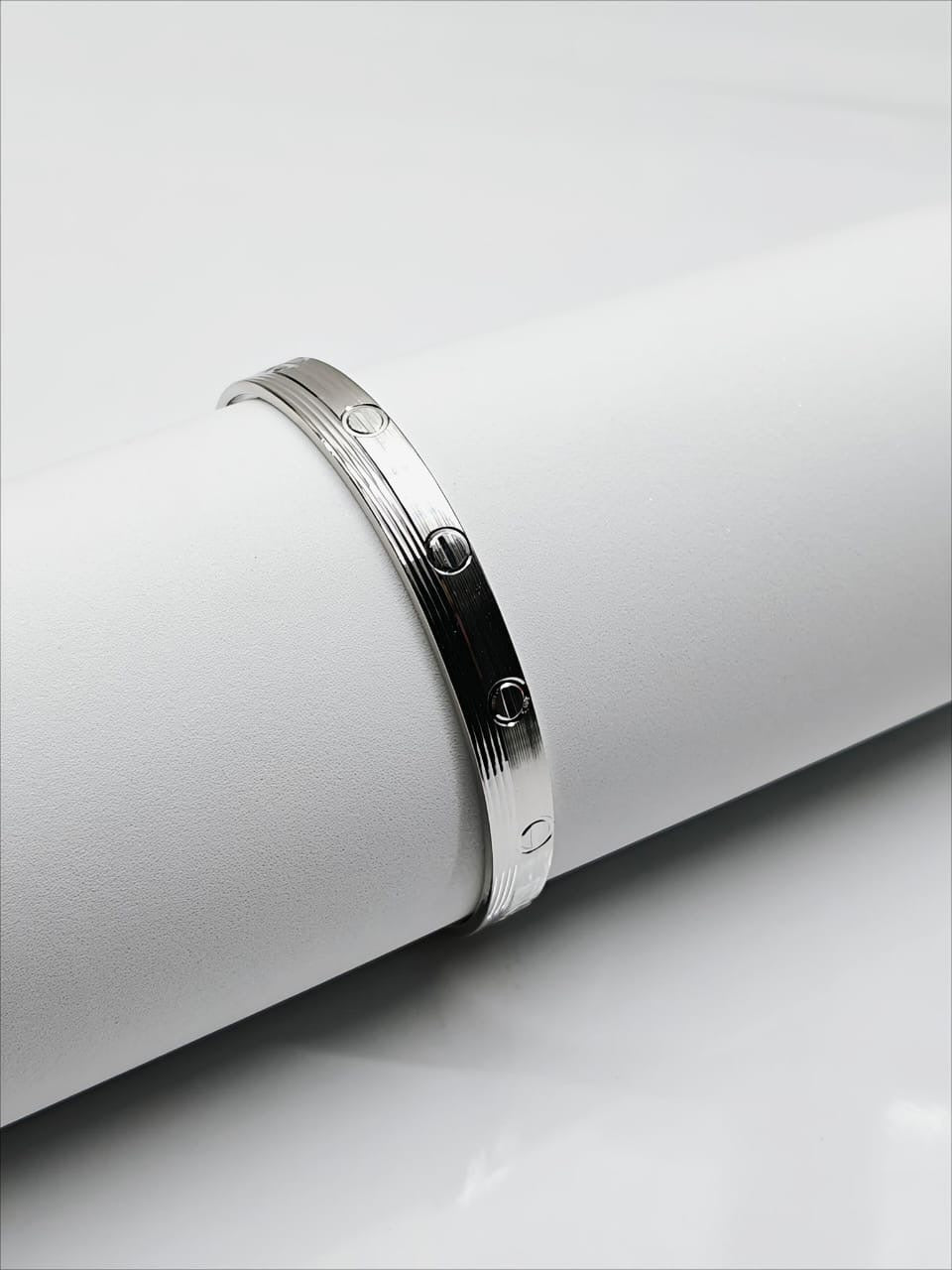 Sleek Groove-Engraved 925 Silver Kada Bracelet by SilvSaga