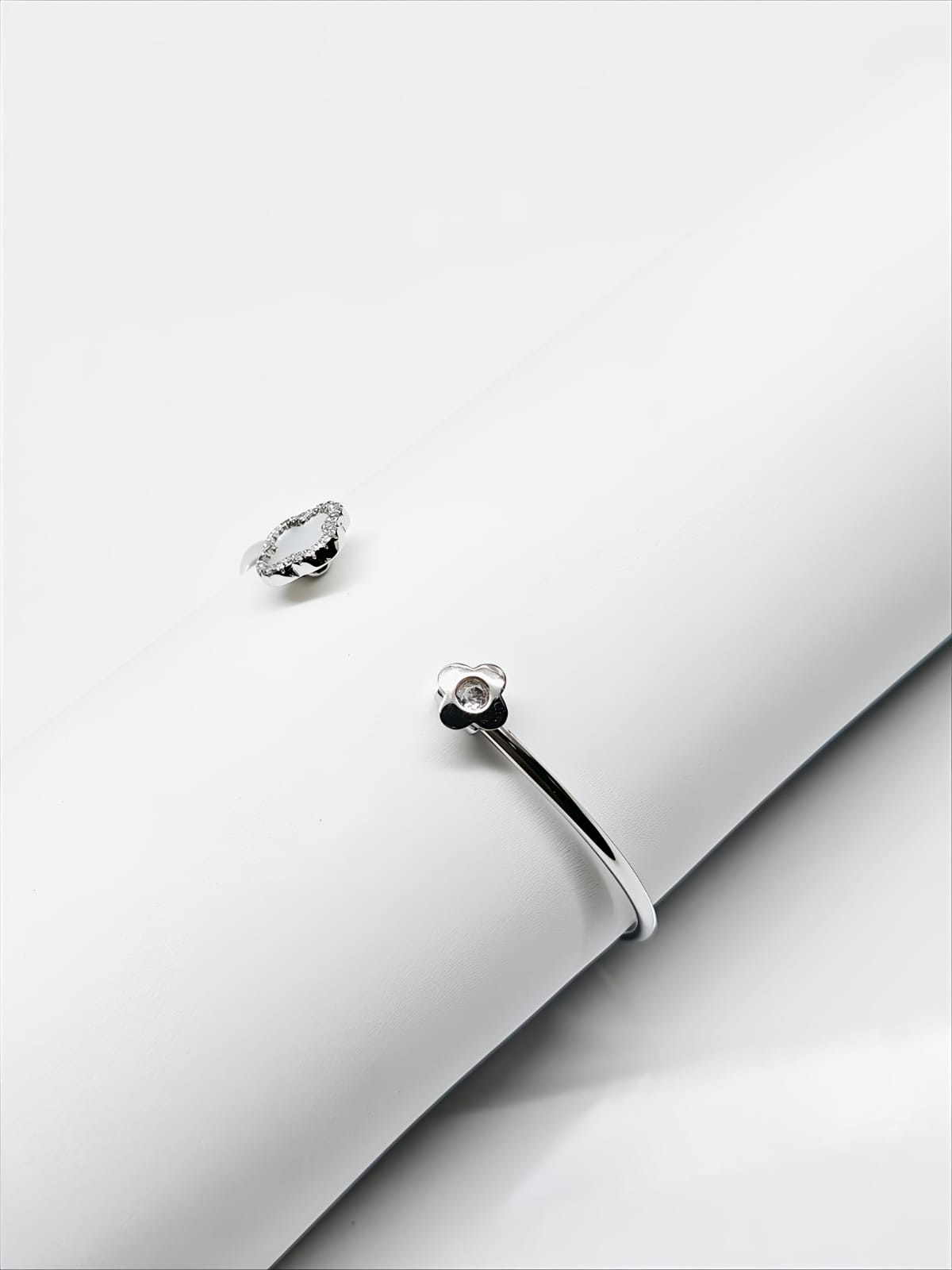 Mother of Pearl Bloom Silver Open Bangle by SilvSaga