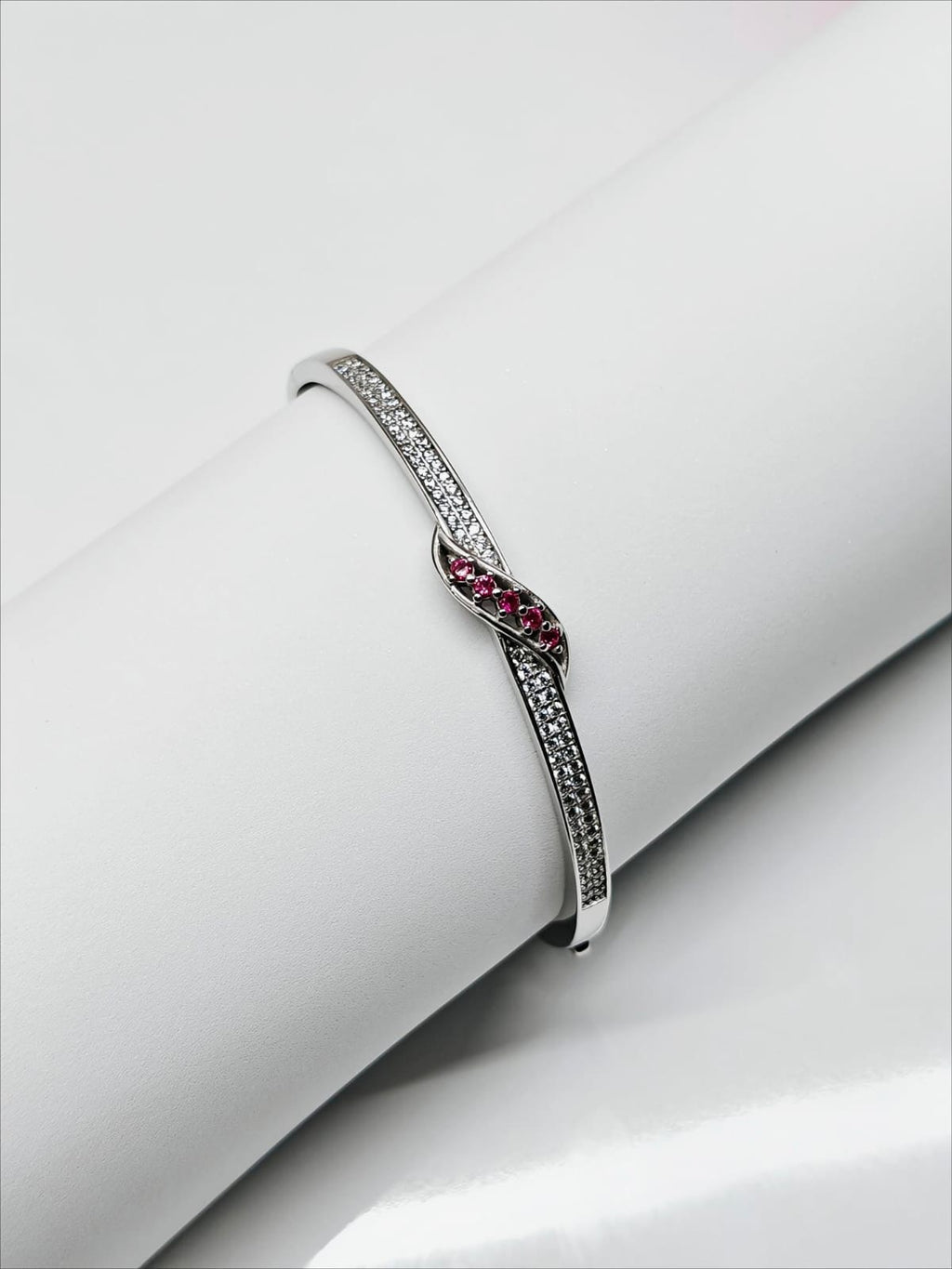 Sterling Silver Bracelet with Pink and White CZ Stones by SilvSaga