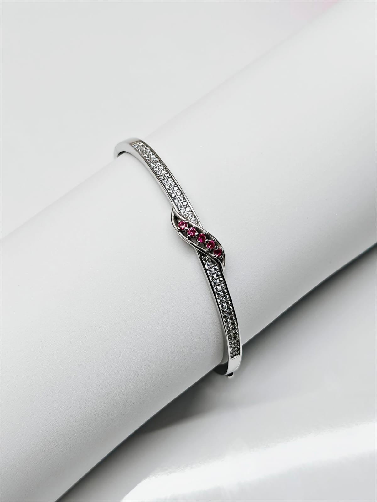 Sterling Silver Bracelet with Pink and White CZ Stones by SilvSaga