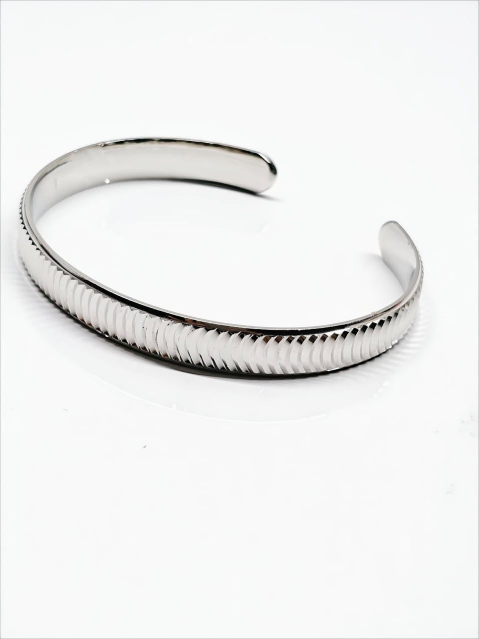 Textured Shine 925 Silver Kada Bracelet by SilvSaga