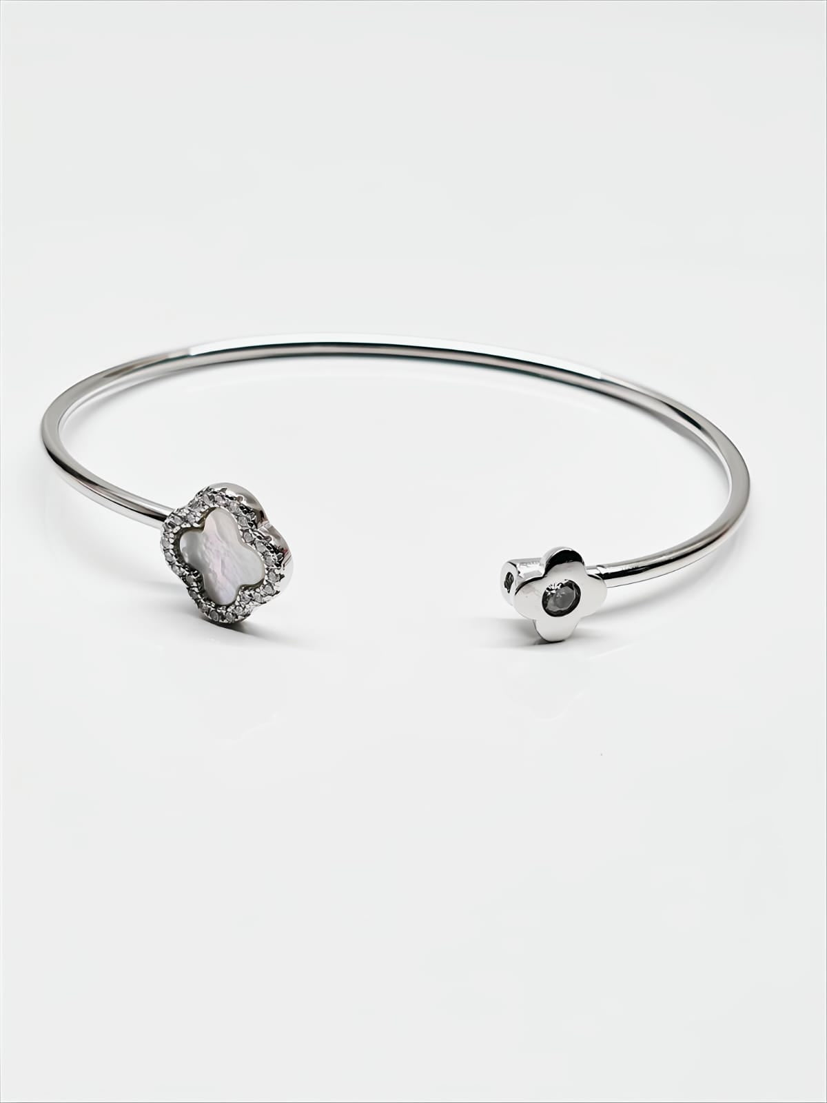 Mother of Pearl Bloom Silver Open Bangle by SilvSaga