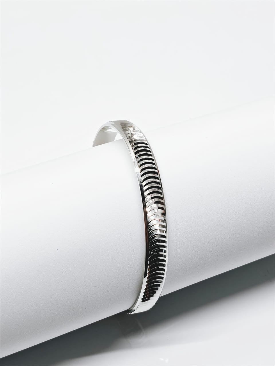 Textured Shine 925 Silver Kada Bracelet by SilvSaga